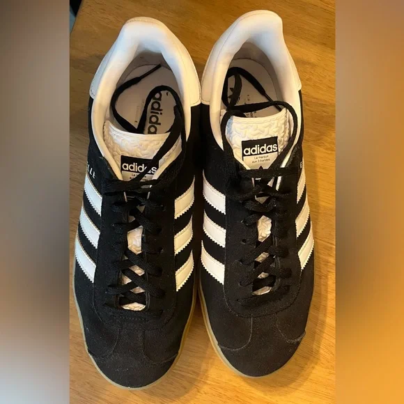 Women’s adidas Gazelle Black Suede Sneakers with White Stripes - Picture 3 of 7